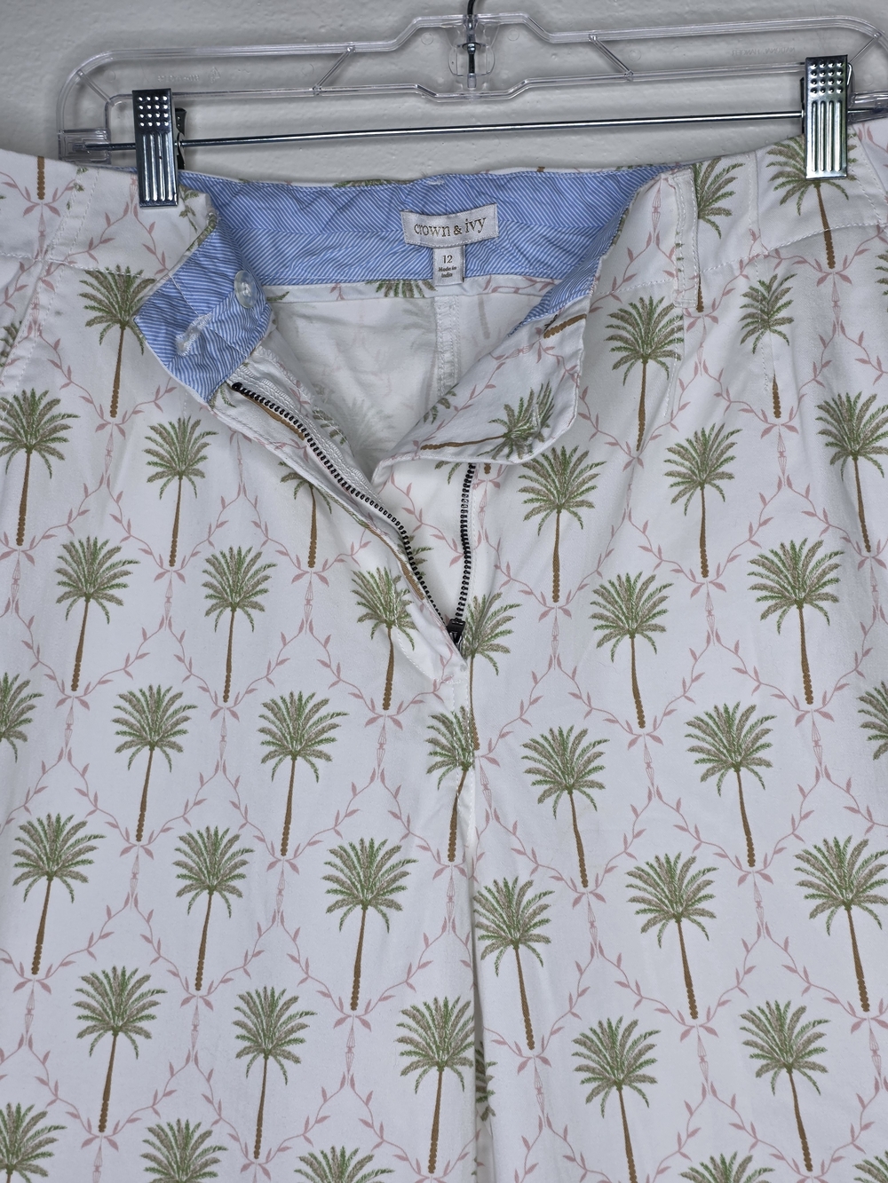 Crown & Ivy NWT White Green Palm Tree Print Wide Leg Crop Cotton Pants Size 12 - Picture 6 of 7